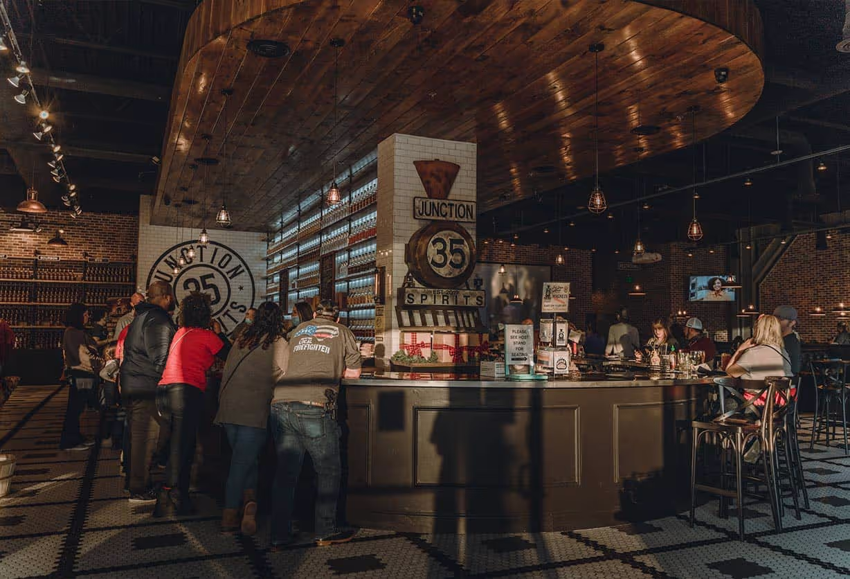 View of the bar at Junction 35 Spirits in Pigeon Forge, Tennessee.