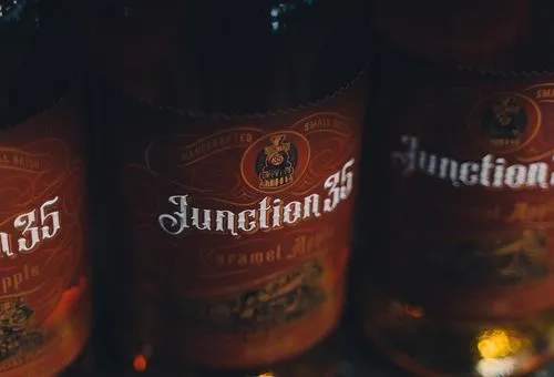 Junction 35 Caramel Apple Whiskey bottles at Junction 35 Spirits in Pigeon Forge, Tennessee.