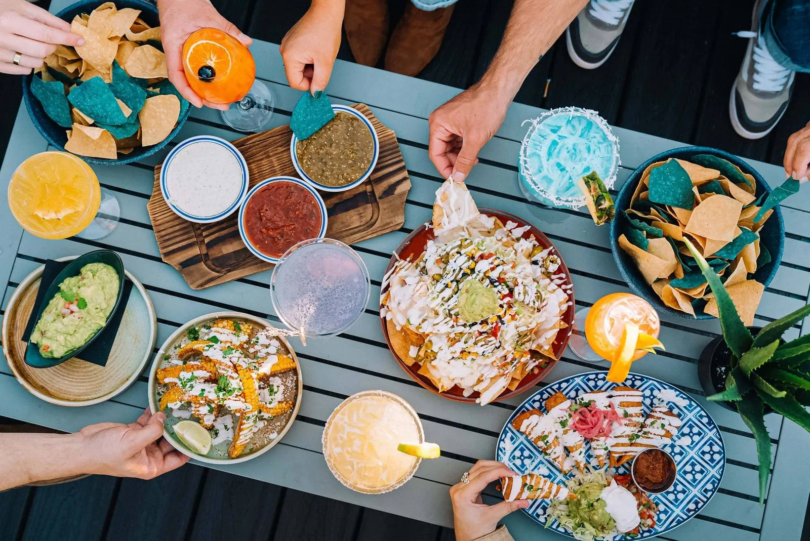 Food and appetizers served on the rooftop bar at Azul Cantina in Pigeon Forge, Tennessee