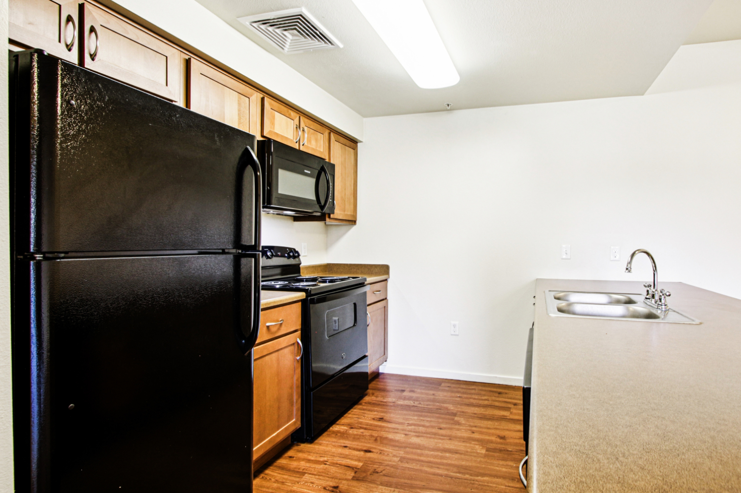 Copper Peak 2x2 Kitchen with black appliances