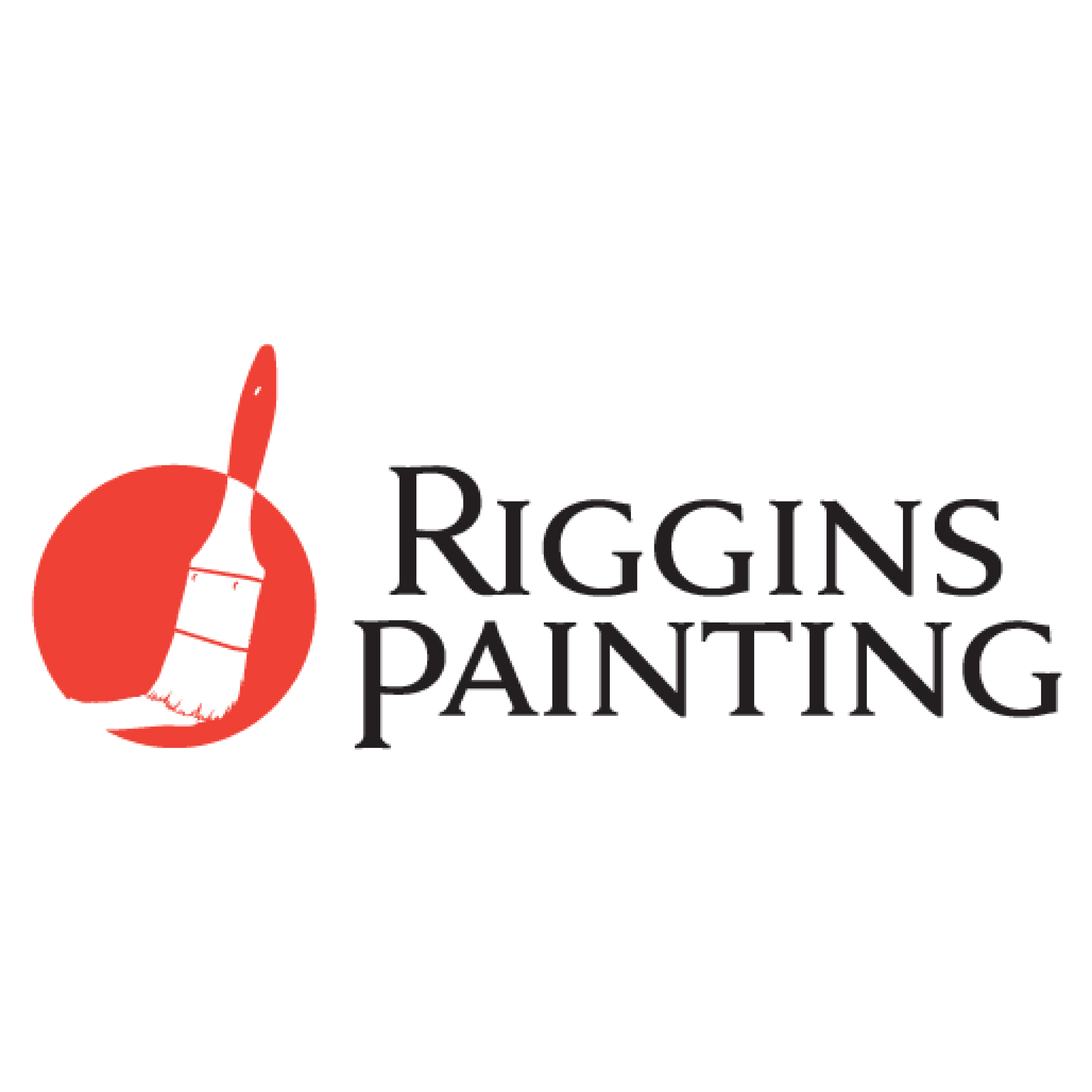 Logo for Riggins Painting featuring a red circle with a black paintbrush inside, next to the text 'Riggins Painting' in black.