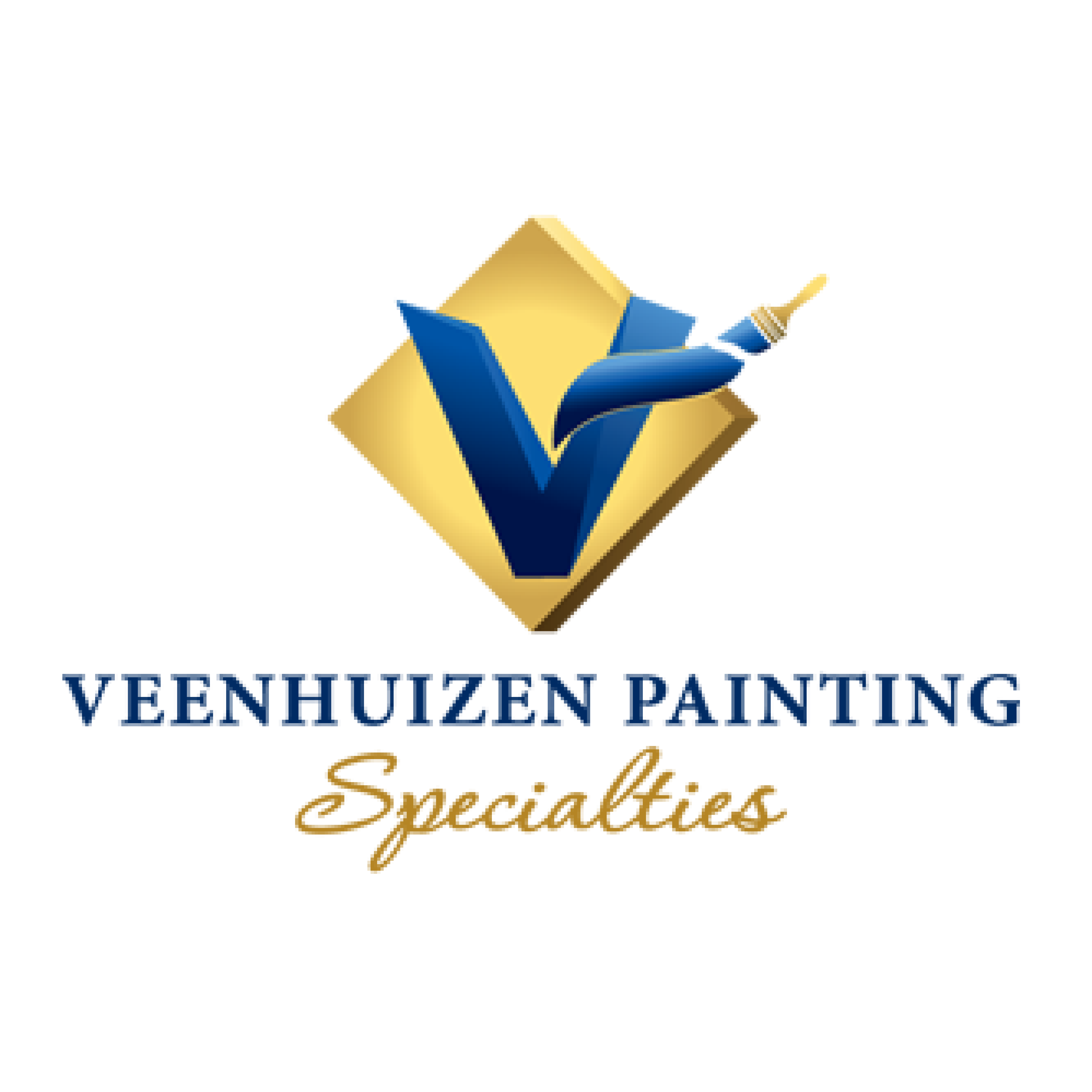 Logo of Veenhuizen Painting Specialties featuring a gold diamond shape with a blue letter V and a paintbrush.