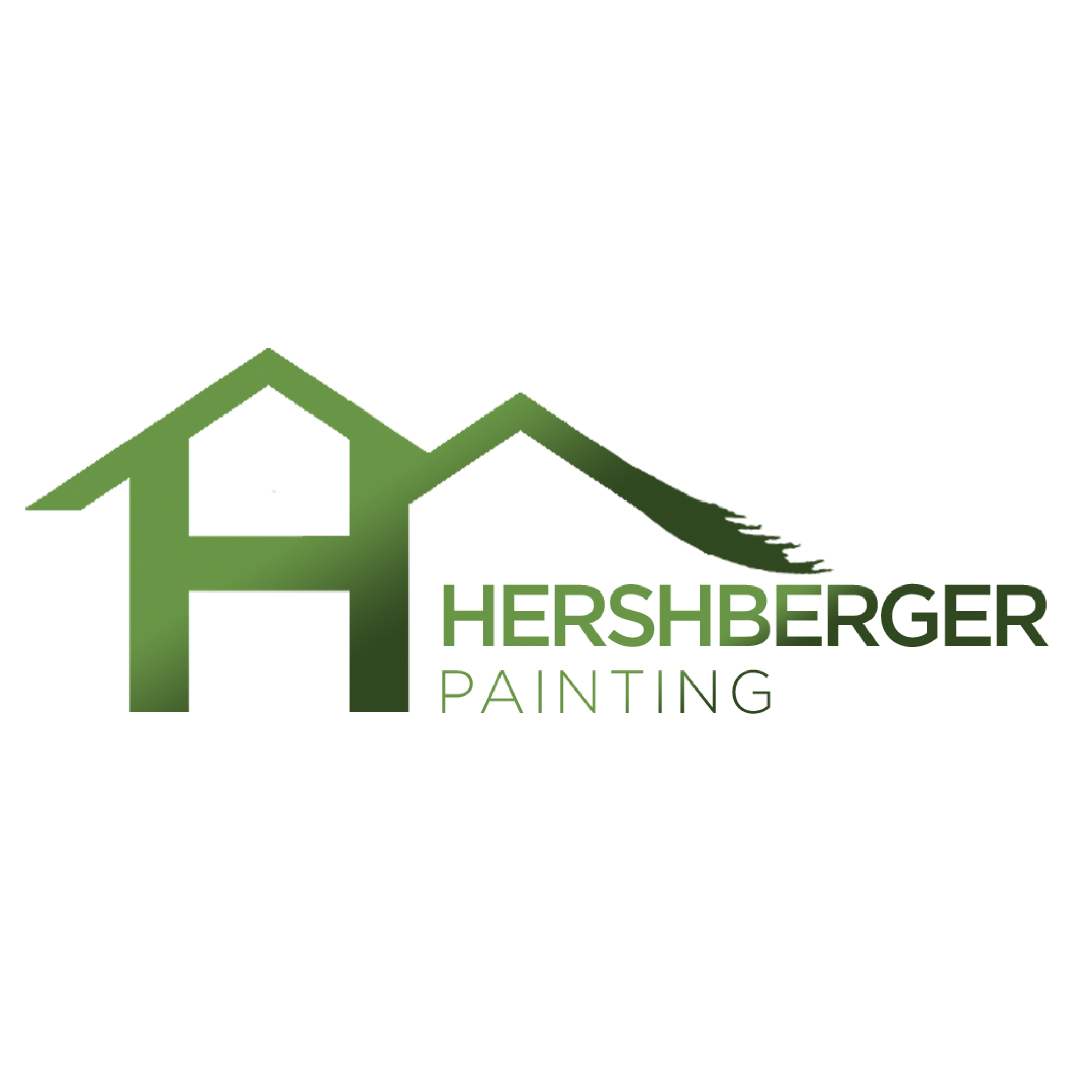Logo of Hershberger Painting featuring a stylized green house roof forming an H.