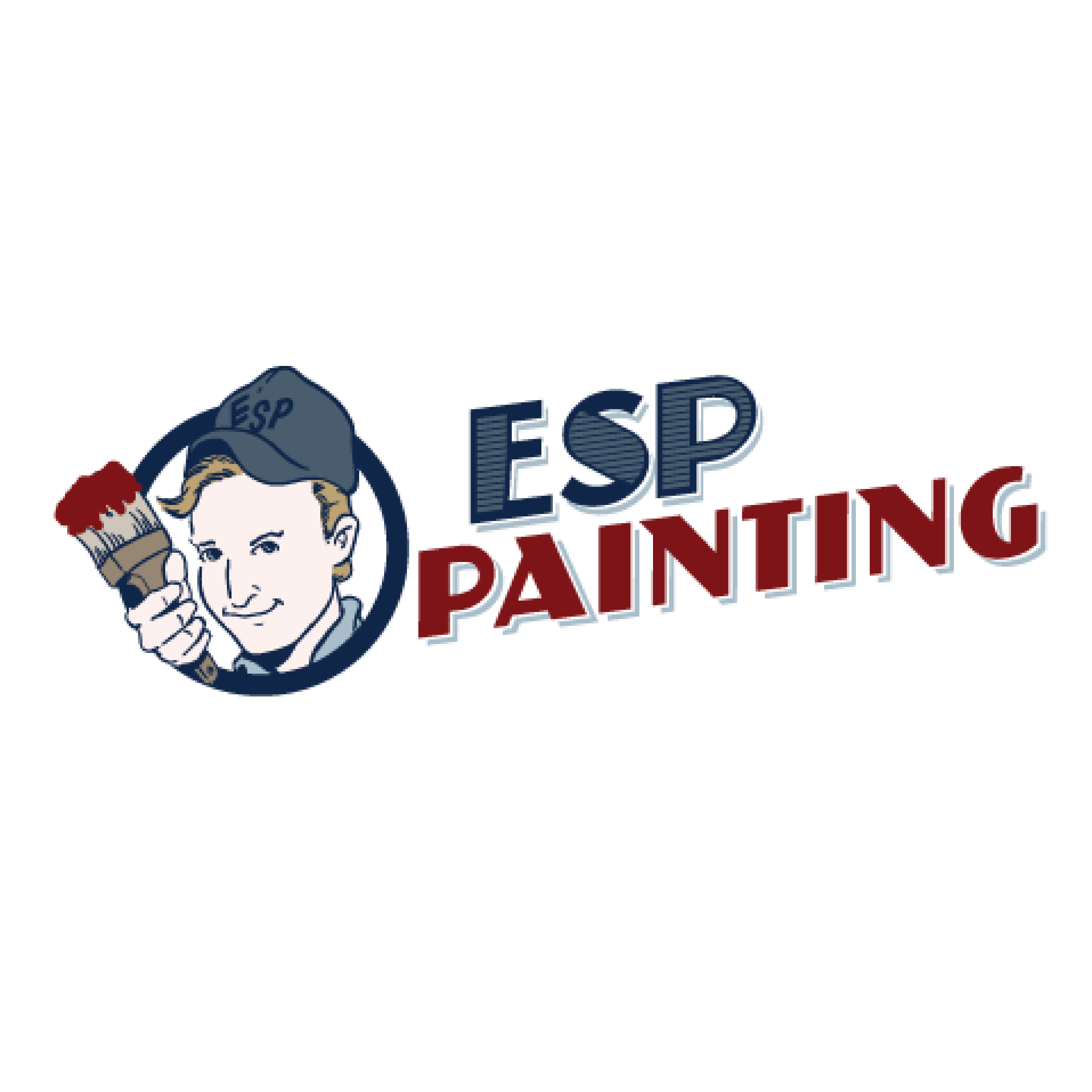 Logo of a man in a cap holding a paintbrush with red paint, next to the text ESP PAINTING.