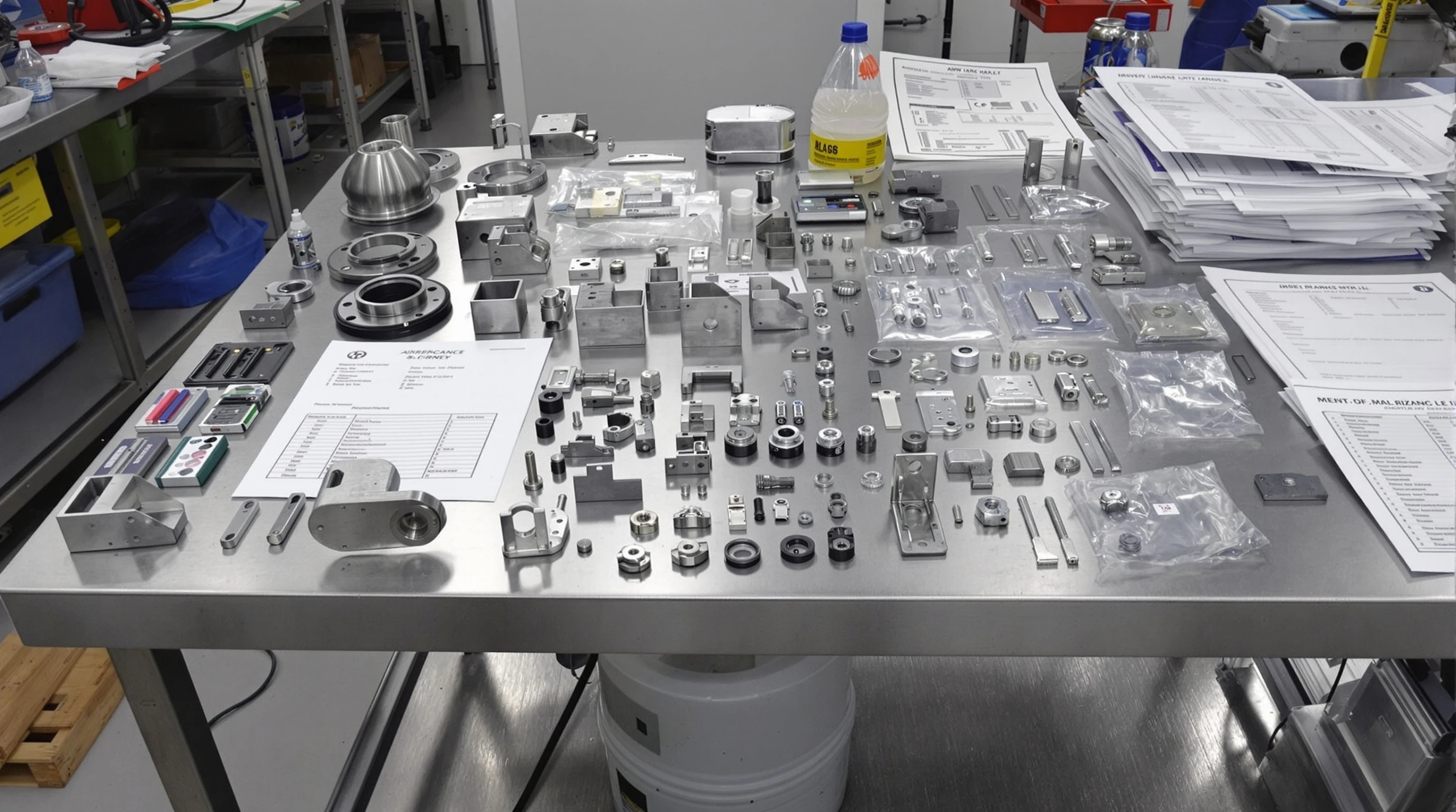 Organized parts staging area before coating process begins