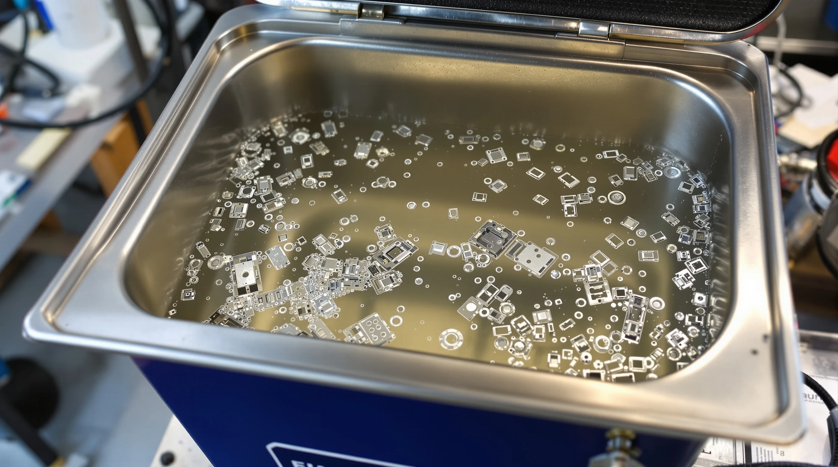 Ultrasonic cleaning tank for precision part decontamination