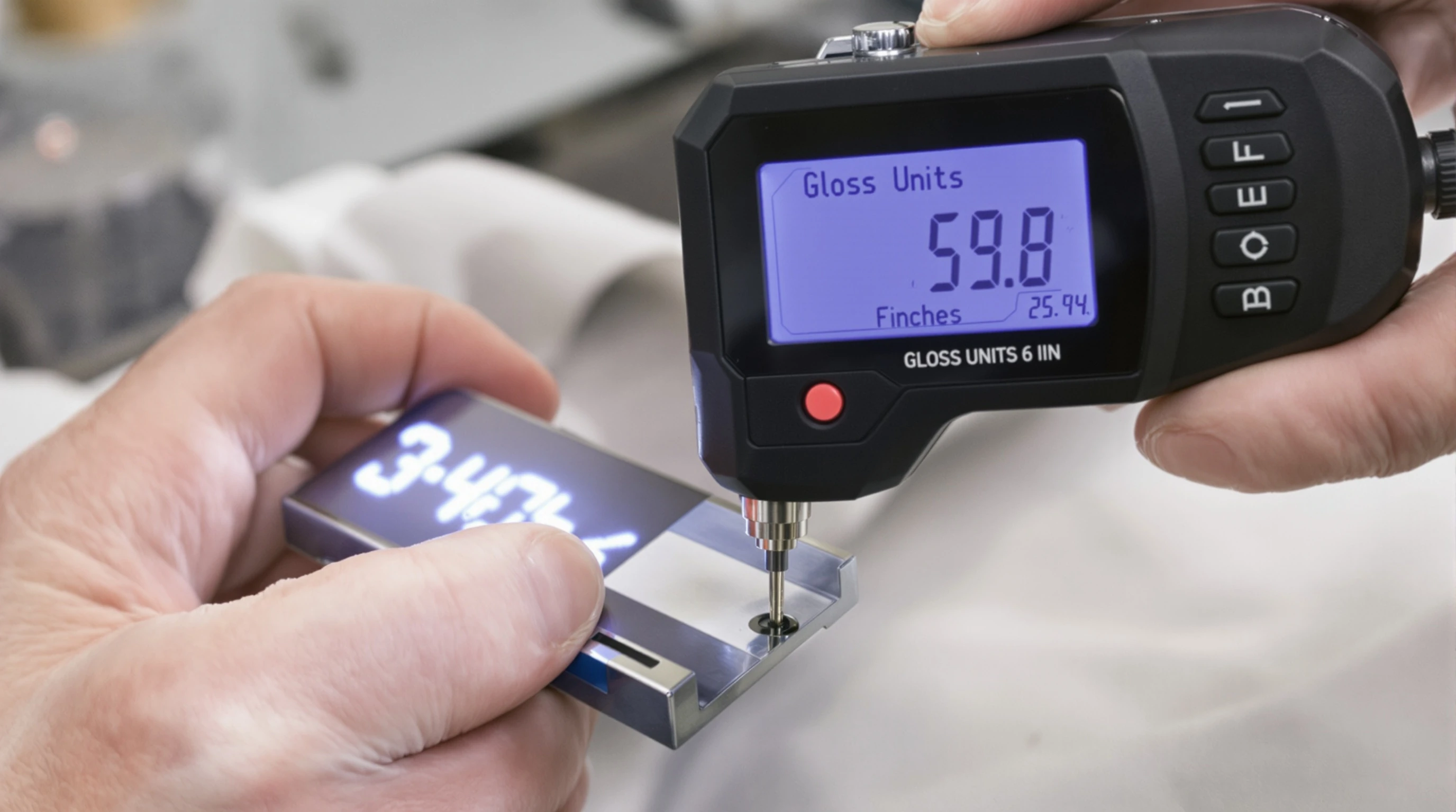Gloss measurement tool verifying Cerakote coating surface finish