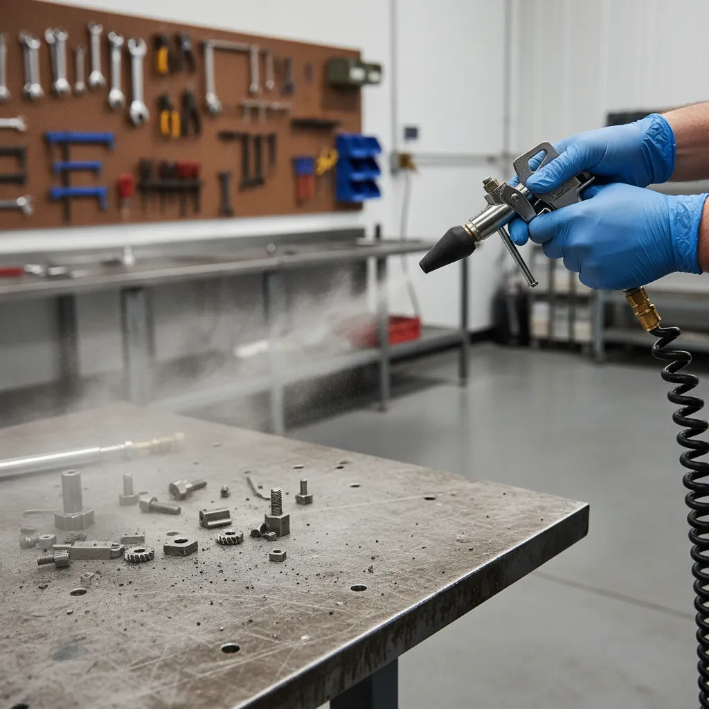 Compressed air cleaning parts before Cerakote application