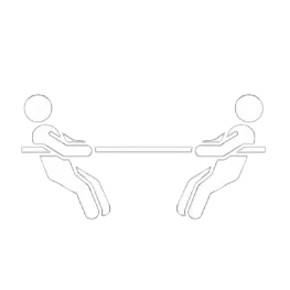 Two stylized figures engaged in a tug of war pulling opposite ends of a rope.