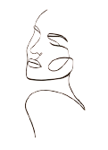 Minimalist continuous line drawing of a woman's face on a black background.