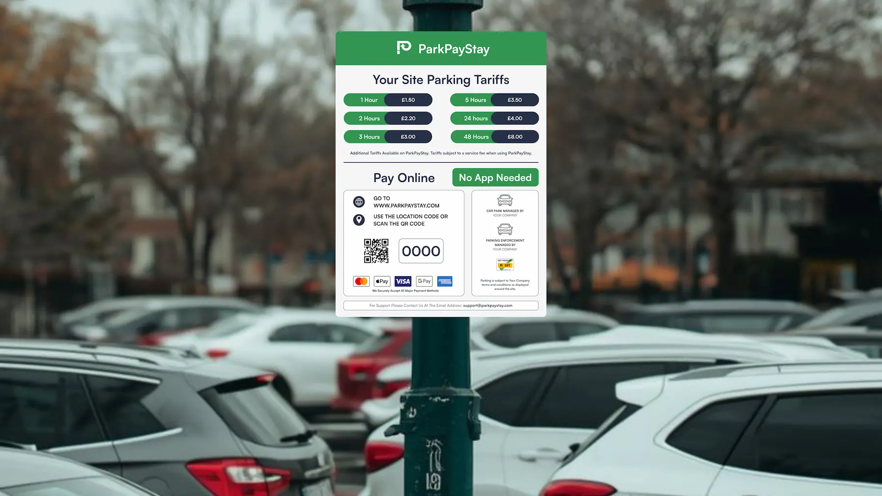 a picture of a parkpaystay sign in a car park