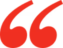 Red quotation mark symbol.