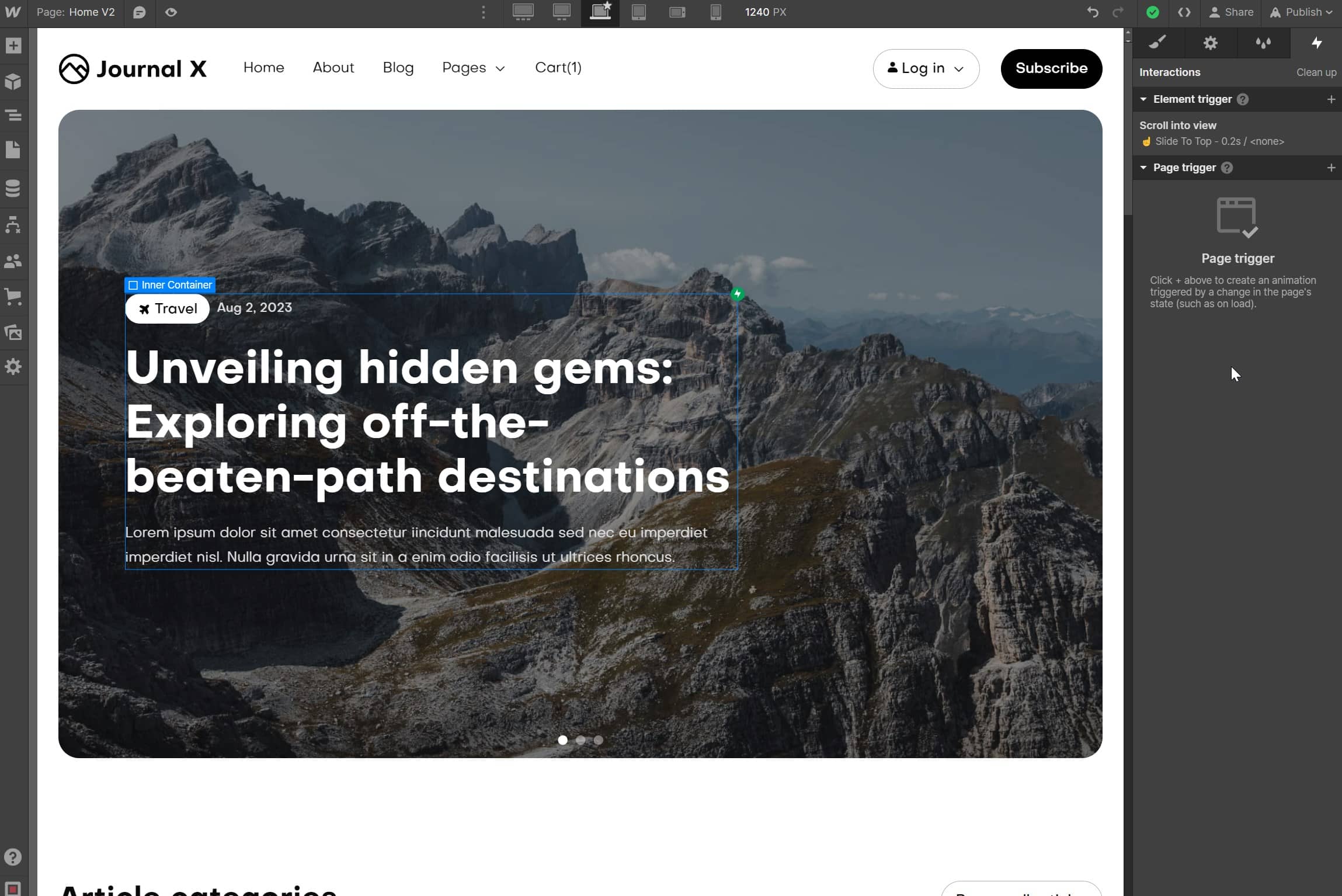 Interactions - Journal X Webflow Template