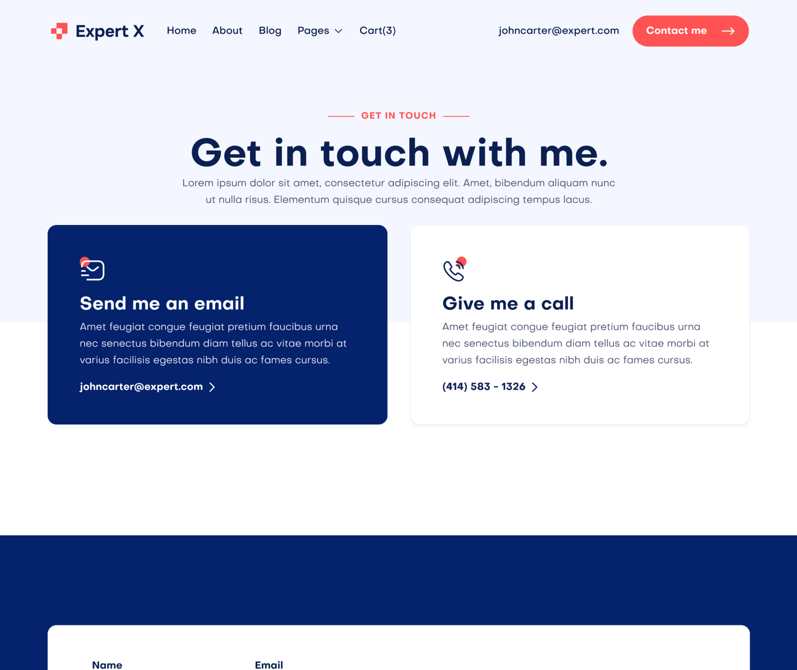 Expert X - Contact V2 Page - Business Coach Webflow Template