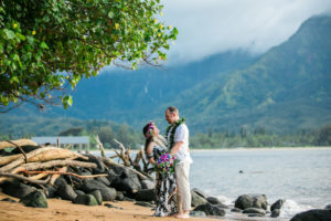 Couple on the beach in Kauai.
