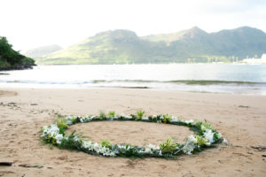 Flower circle on the beach in Hawaii.