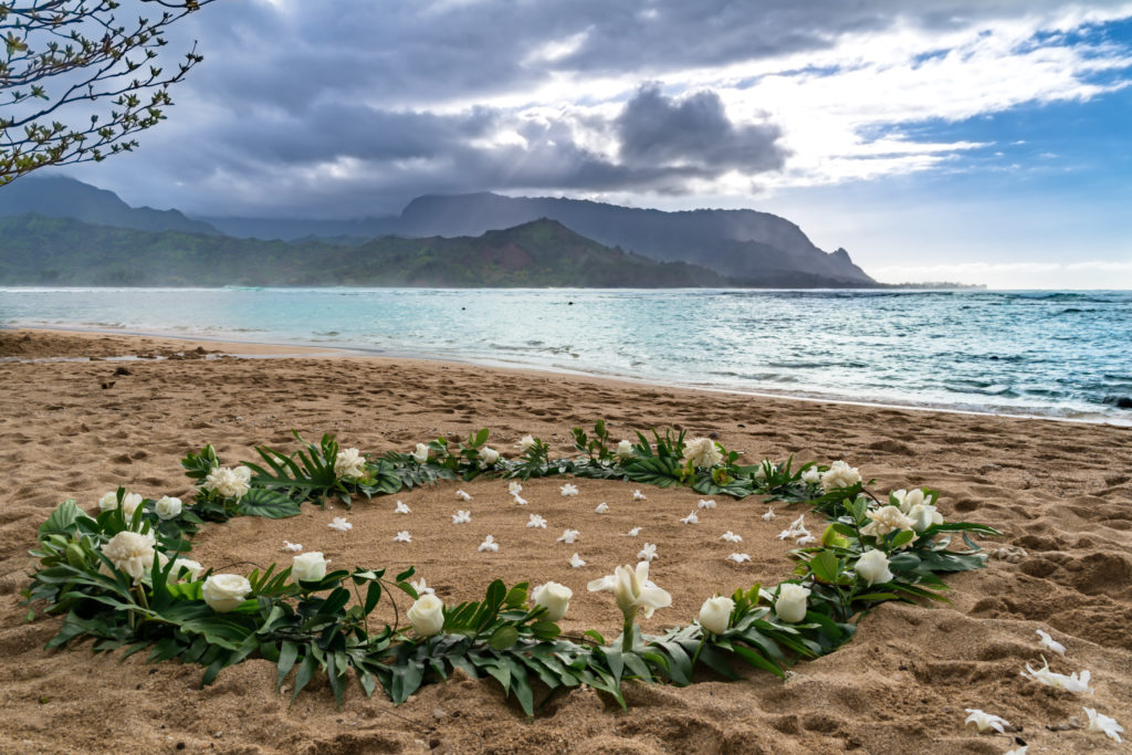 Flower circle on the beach in Kauai.
