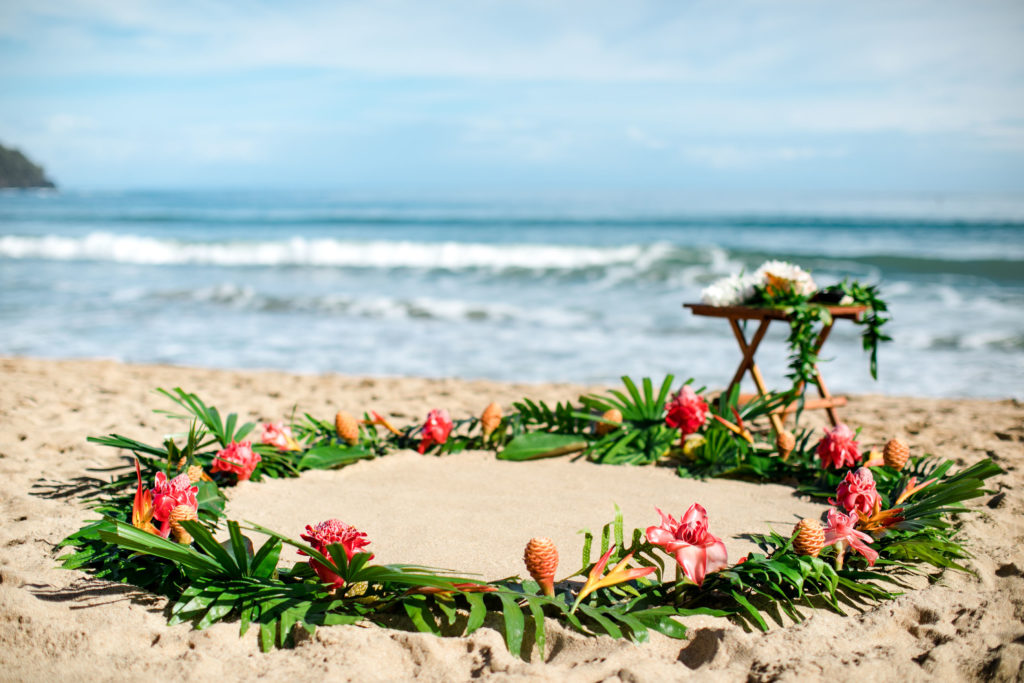 Flower circle on the beach in Kauai.