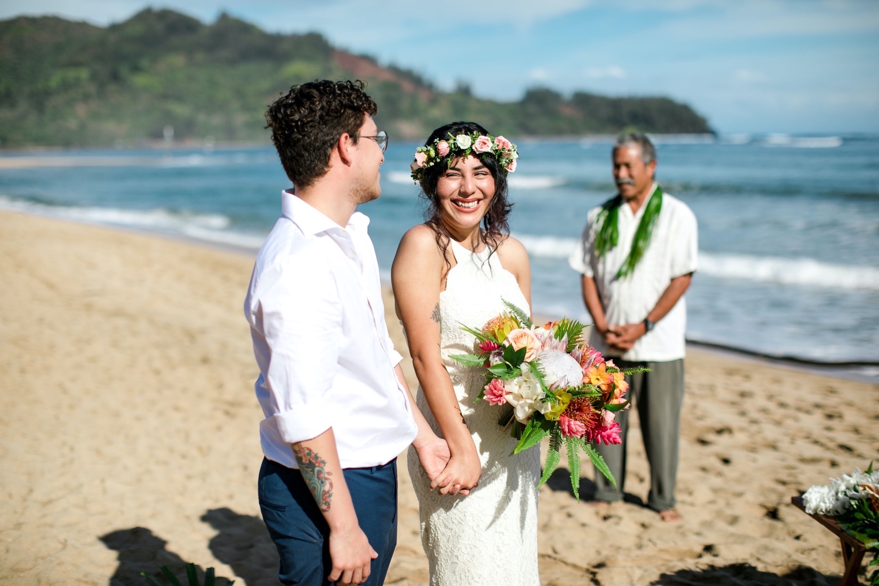 Maya & Gilberto on the beach for their wedding.