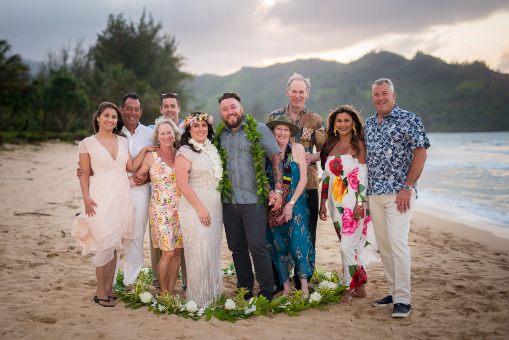 Bride, Groom and their family in Kauai.