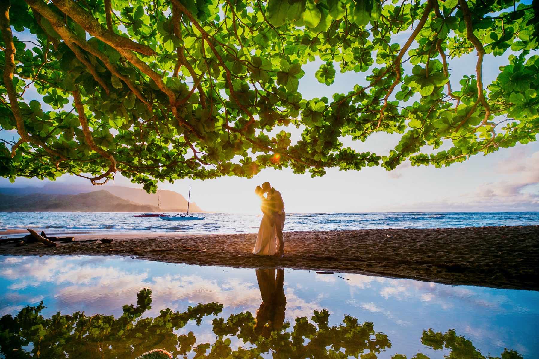 Jessica & Ryan on the beach in Kauai.