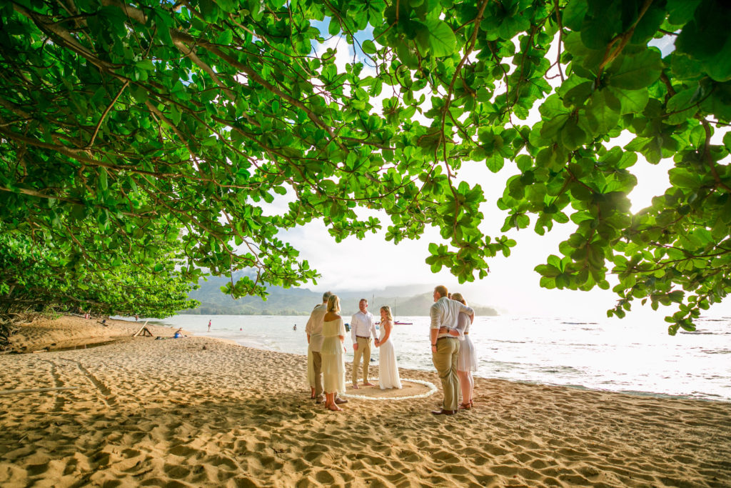 Family gathered for a Kauai wedding.