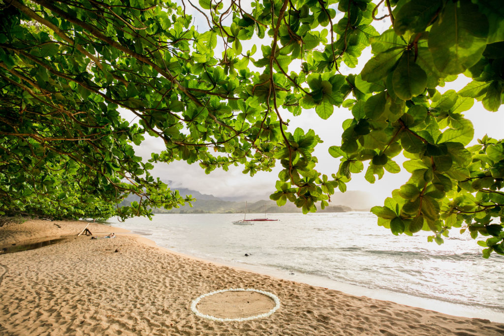 Flower circle on the beach in Kauai.