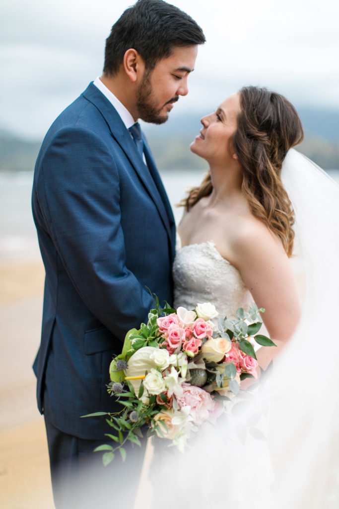 Bride and groom eloping in Kauai.