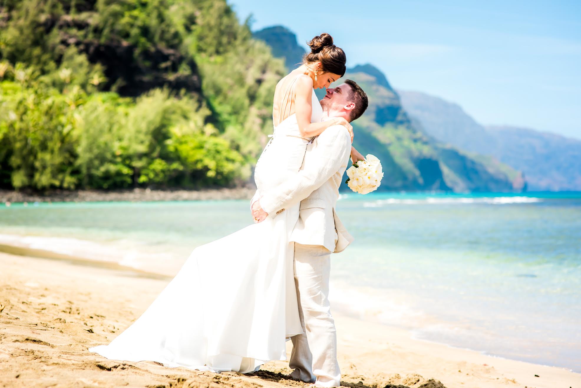 Mike and Katherine on the beach in Kauai.