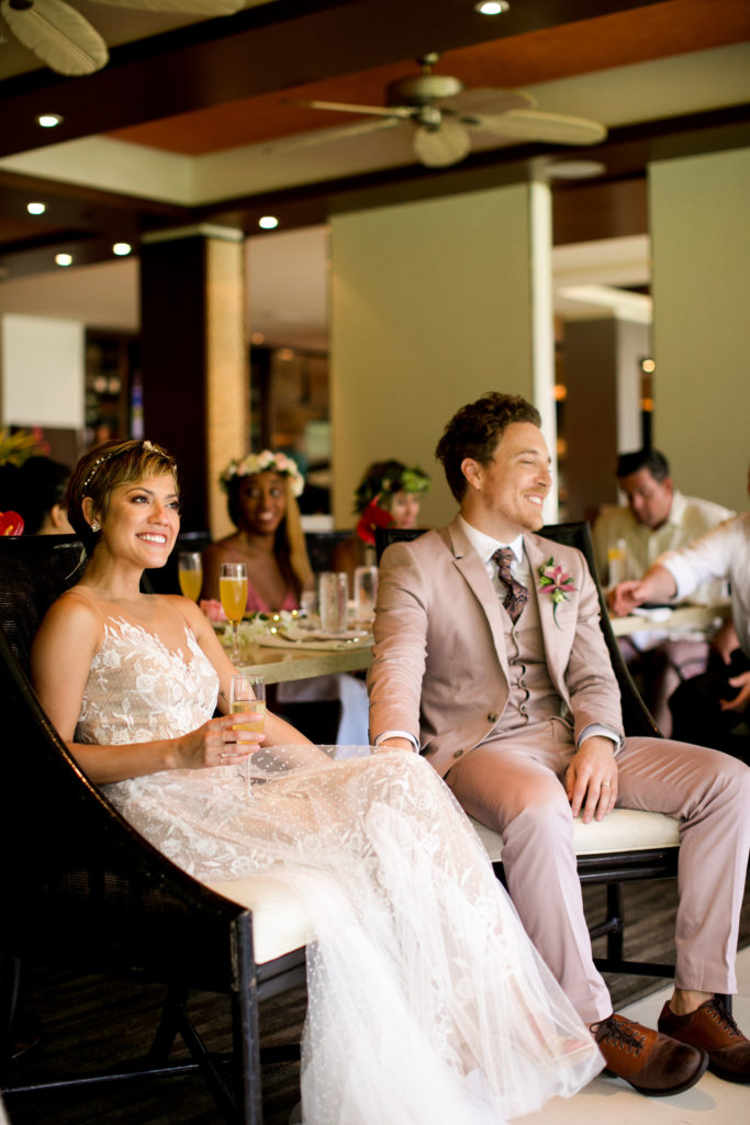 Bride and groom at wedding reception.