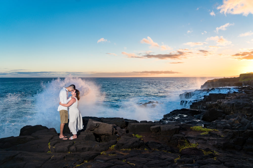 Bride and groom photographed on the beach in Kauai.