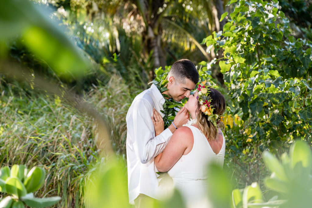 Bride and groom eloping in Kauai.