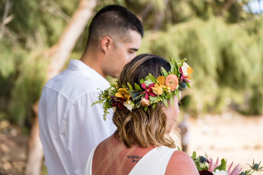 Bride and groom getting married in Hawaii.