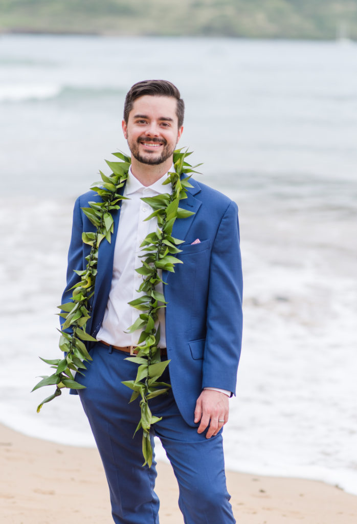 Groom on the beach for his wedding.