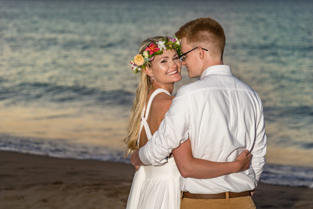 Couple eloping on the beach.
