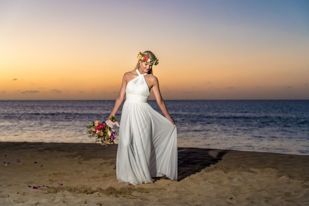 Bride on the beach on Kauai.