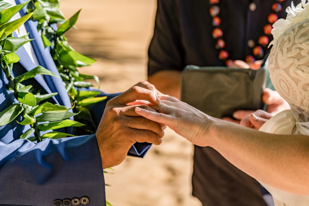 Putting the ring on the bride.