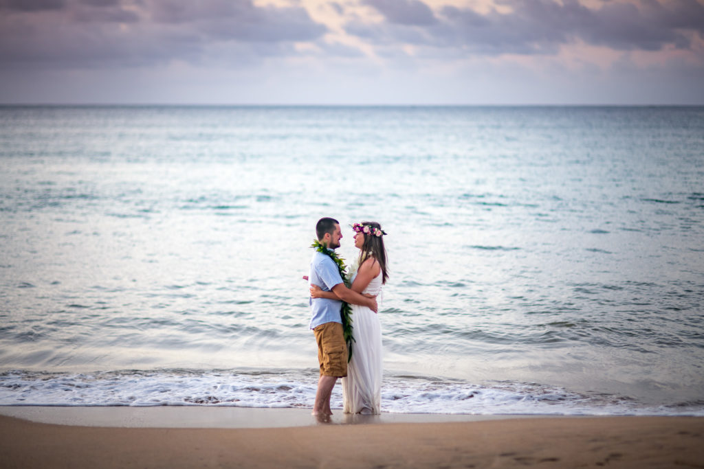 Bride and groom on the beach.