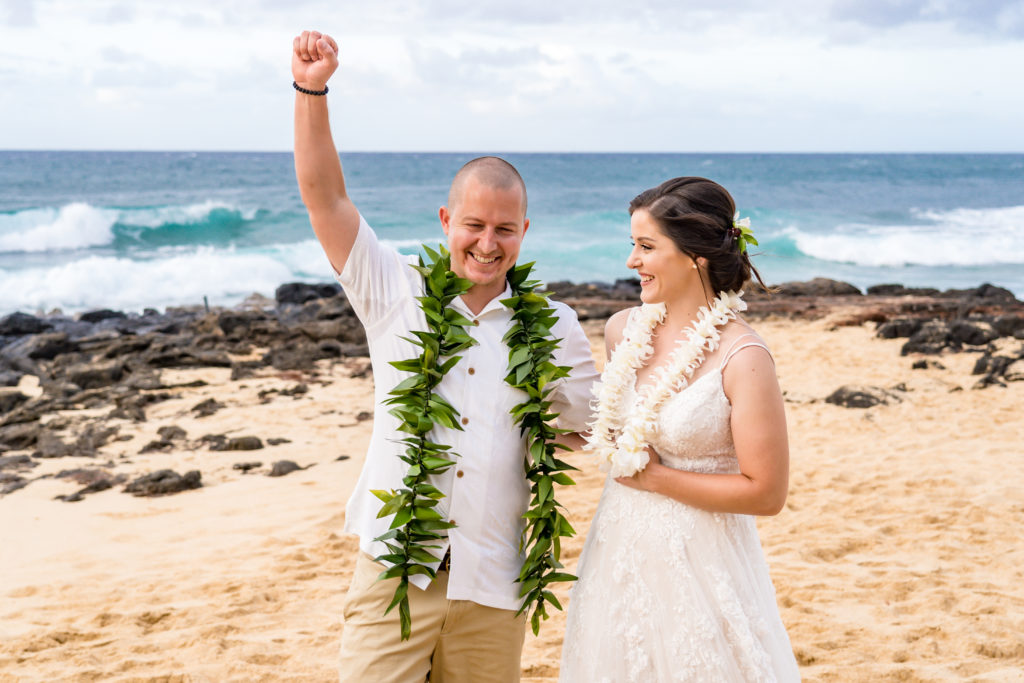 Bride and Groom on the beach.