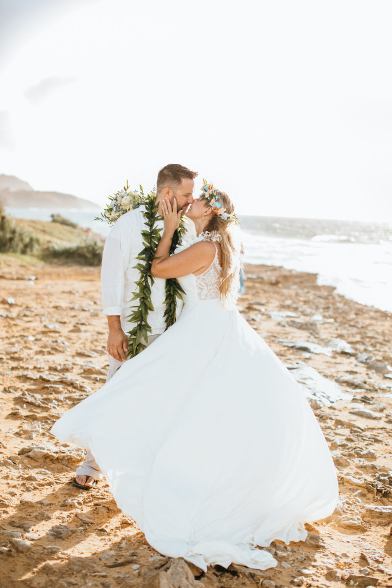 Bride and Groom on the beach in Hawaii.