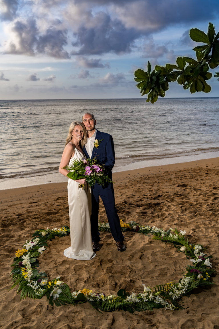 Bride and Groom in flower circle.