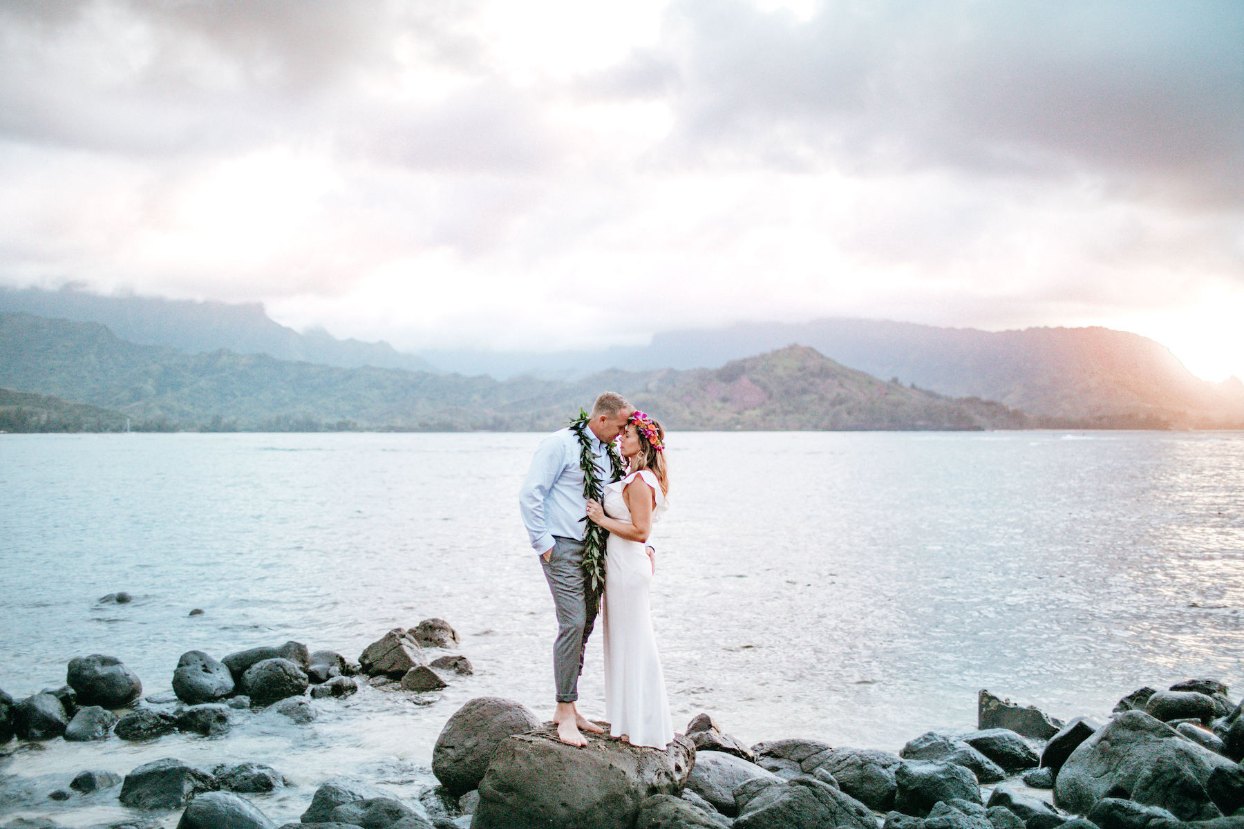 Rachel & David on the beach in Kauai.