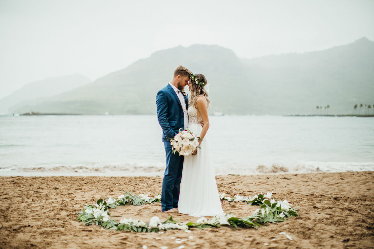 Abbie & Mitch on the beach in Kauai.