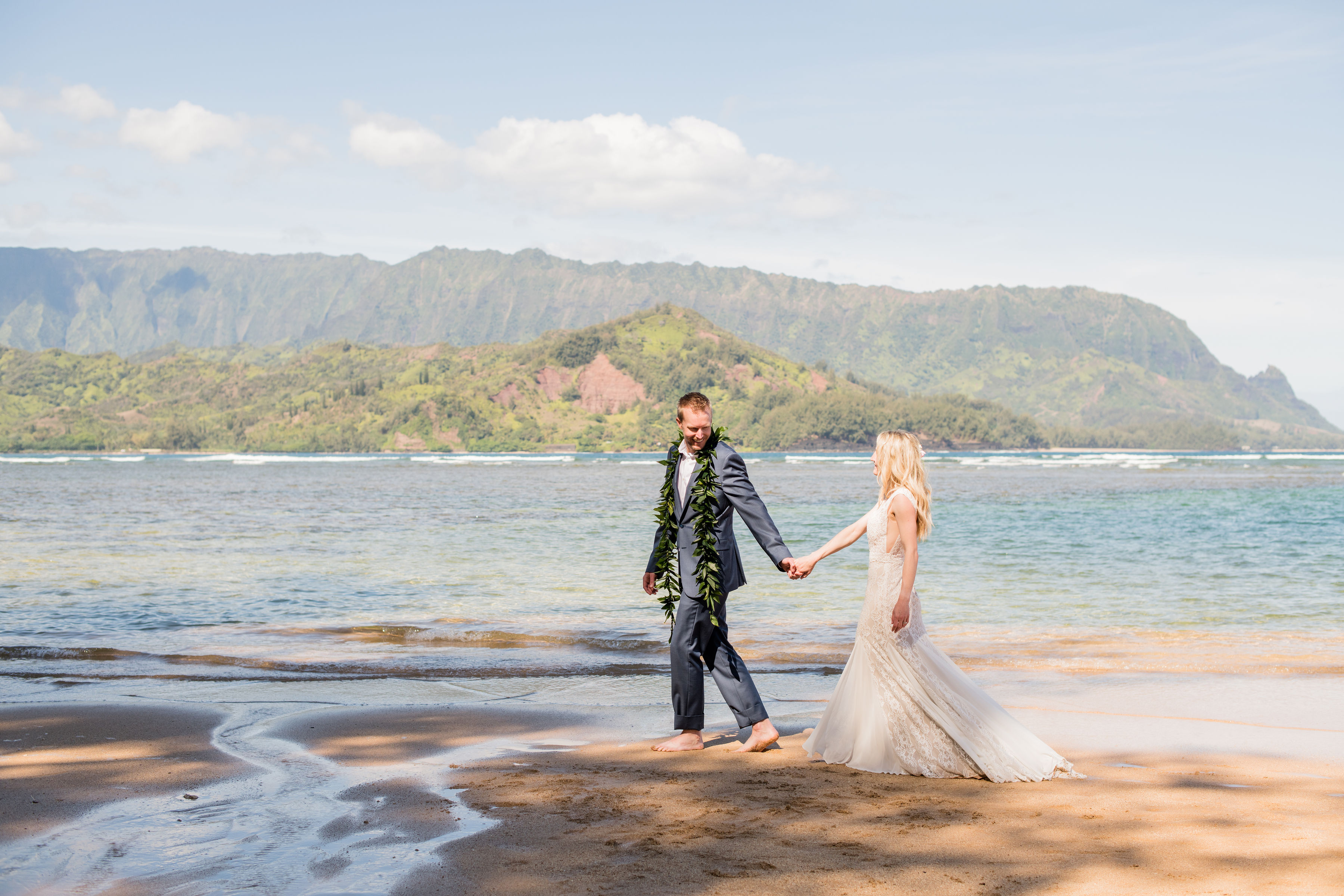 Morning ceremony at Puu Poa beach for Teri and Dallis' Kauai Elopement 