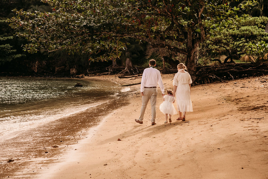 Morning vow renewal ceremony at Anini beach in February 