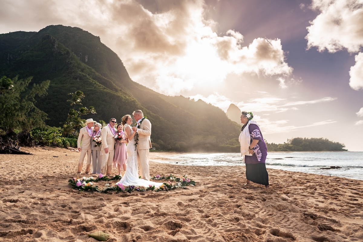Sunset ceremony at Tunnels Beach in March