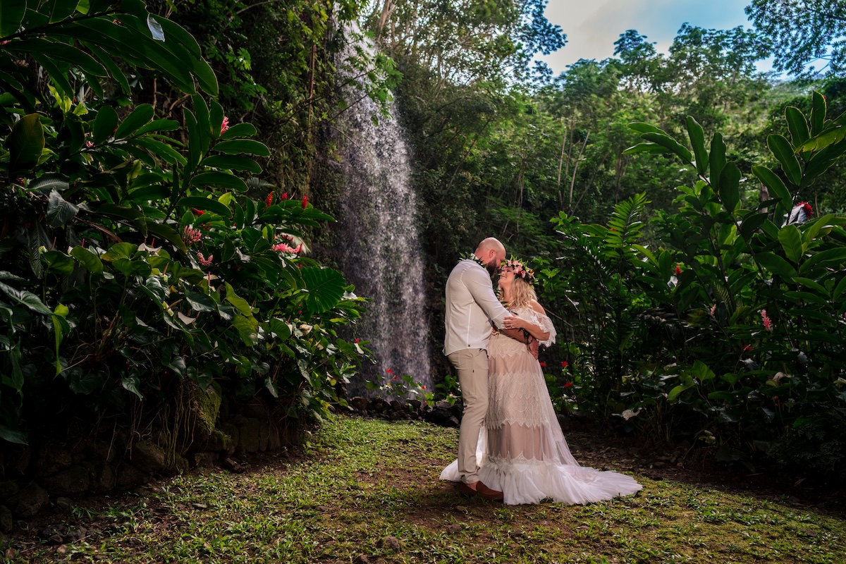 March Kauai elopement at the North shore Waterfall followed by an additional hour of photos at the Anini beach