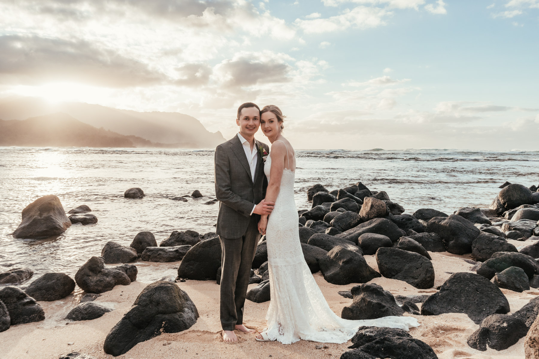 Lauren and Brent at Puu Poa beach during sunset