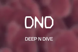 White stylized letters 'DND' above the text 'DEEP N DIVE' on a blurred reddish background.