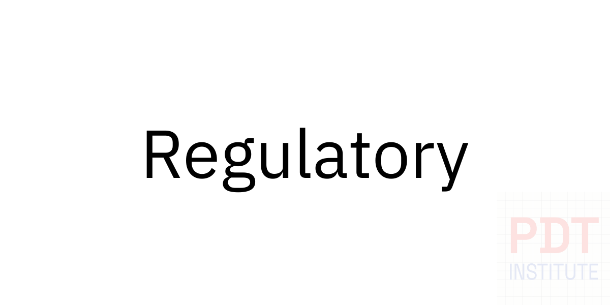 Black text reading 'Regulatory' on a white background with faint PDT Institute logo in the bottom right corner.